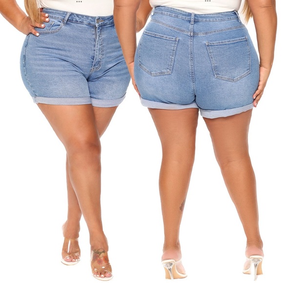 FASHION Nova NWT 3X (22/24) Stretch Twist of Fate Denim Mom Shorts (T04.6) - Picture 2 of 4